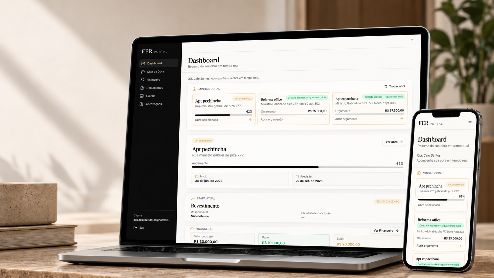 FER Portal para acompanhamento de obras pelo computador e celular